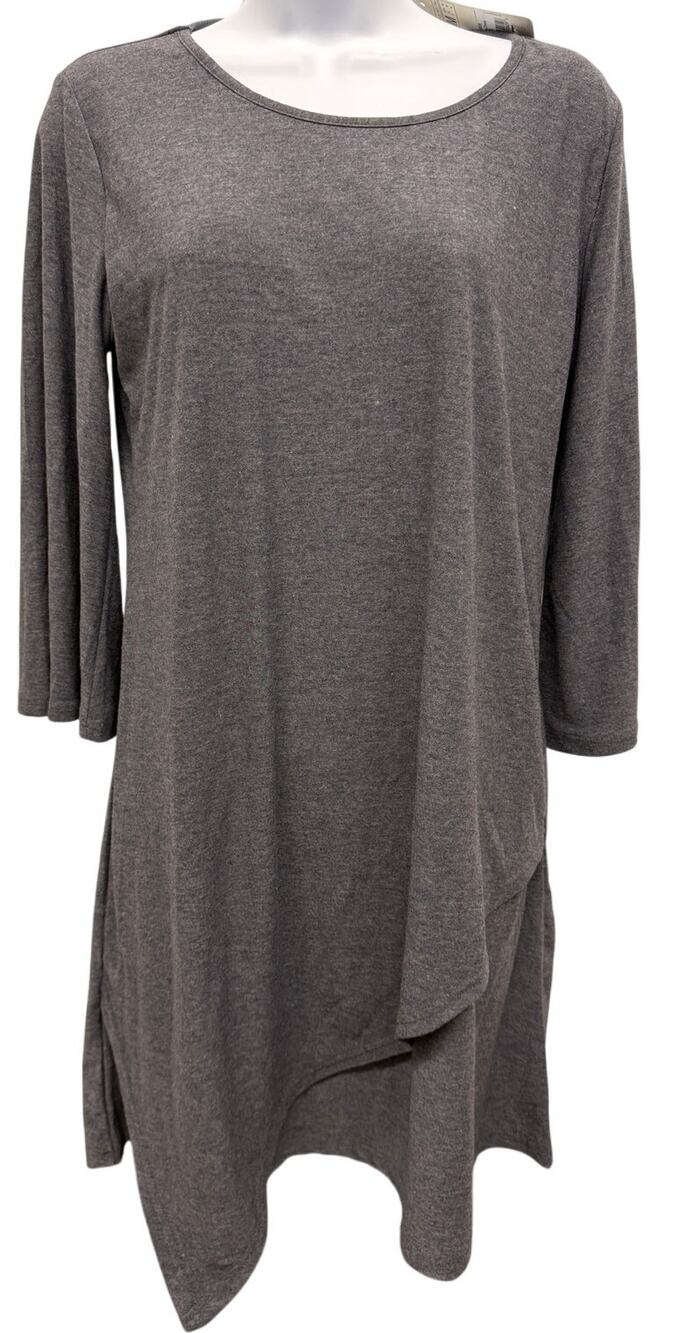 NWT Jon & Anna Dress SZ M Gray knee Lagenlook Minimalist Knit 3/4 sleeve cotton